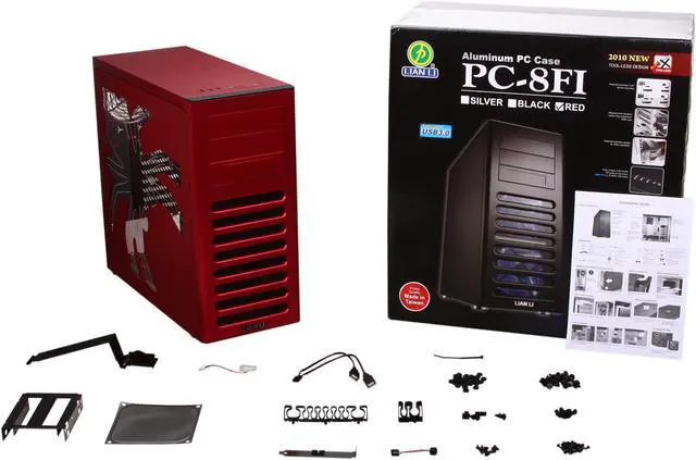 Alt view image 10 of 10 - LIAN LI PC-8FIR Red Aluminum ATX Mid Tower Computer Case