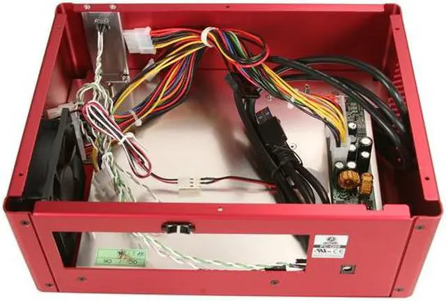 Alt view image 5 of 7 - LIAN LI PC-Q09R Red Aluminum Mini-ITX Desktop Computer Case 110W adapter Power Supply