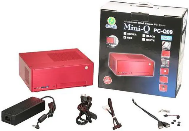 Alt view image 7 of 7 - LIAN LI PC-Q09R Red Aluminum Mini-ITX Desktop Computer Case 110W adapter Power Supply