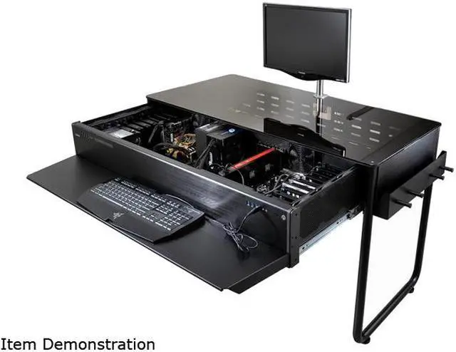 Alt view image 2 of 15 - Lian Li DK-02 Black Aluminum Computer Desk (Computer Case with Legs)