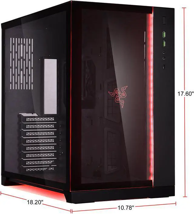 Alt view image 4 of 10 - LIAN LI PC-O11 Dynamic Razer Edition Black Tempered Glass on the Front, and Left Side, Chassis Body SECC ATX Mid Tower Gaming Computer Case - PC-O11D Razer