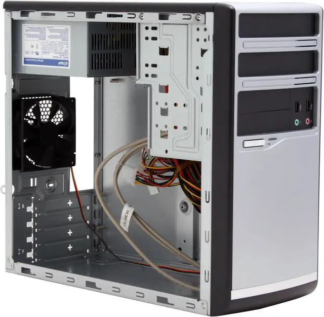 Alt view image 10 of 14 - Enlight  PM2F0103  Black/ Silver  Steel  Mini Micro ATX Computer Case Front USB, HD Audio 300W  Power Supply