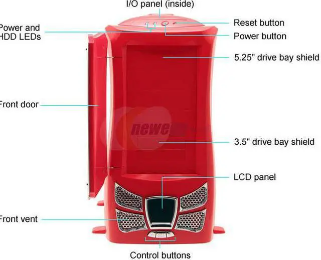 Alt view image 4 of 20 - Eagle Tech CA-DRG-R Red Aluminum ATX Mid Tower Computer Case 500W Power Supply