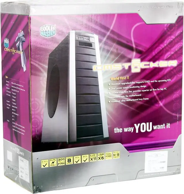 Alt view image 14 of 14 - Cooler Master CM Stacker STC-T01-UWK Black/ Silver Aluminum / Steel ATX Full Tower Computer Case