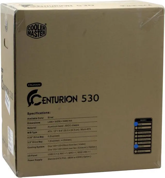 Alt view image 12 of 12 - Cooler Master Centurion 530 RC-530-SSN1 Black Aluminum Bezel, SECC Chassis ATX Mid Tower Computer Case