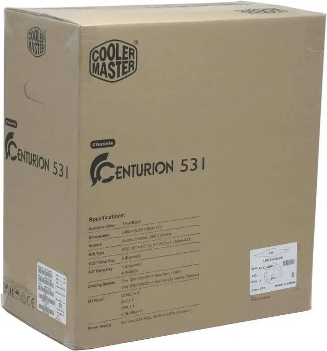 Alt view image 15 of 15 - Cooler Master Centurion 531 RC-531-SSN1 Silver Aluminum bezel, SECC chassis ATX Mid Tower Computer Case