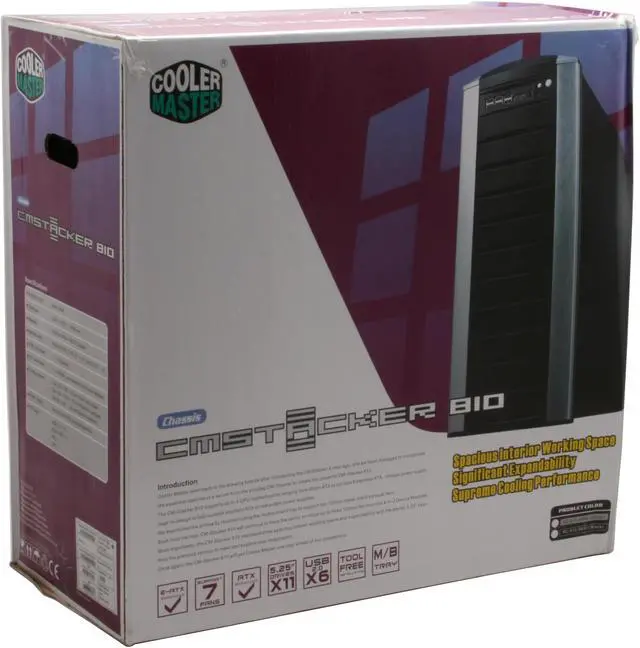 Alt view image 12 of 14 - Cooler Master Stacker 810 RC-810-SSN1 Silver/ Black Aluminum Bezel, SECC Chassis ATX Full Tower Computer Case