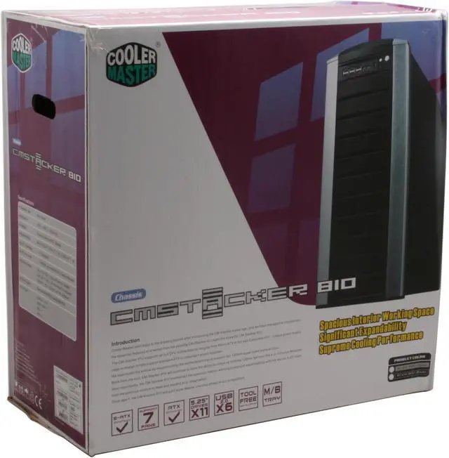 Alt view image 12 of 14 - Cooler Master Stacker 810 RC-810-SKN1 Black Aluminum Bezel, SECC Chassis ATX Full Tower Computer Case