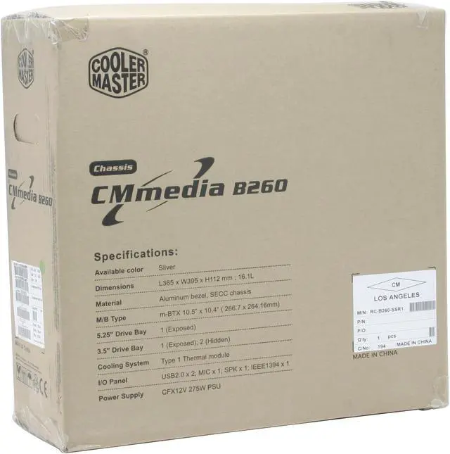 Alt view image 10 of 10 - Cooler Master CM Media 260 RC-B260-SSR1 Silver Aluminum bezel; SECC chassis Micro BTX Desktop Computer Case CFX12V 275W Power Supply