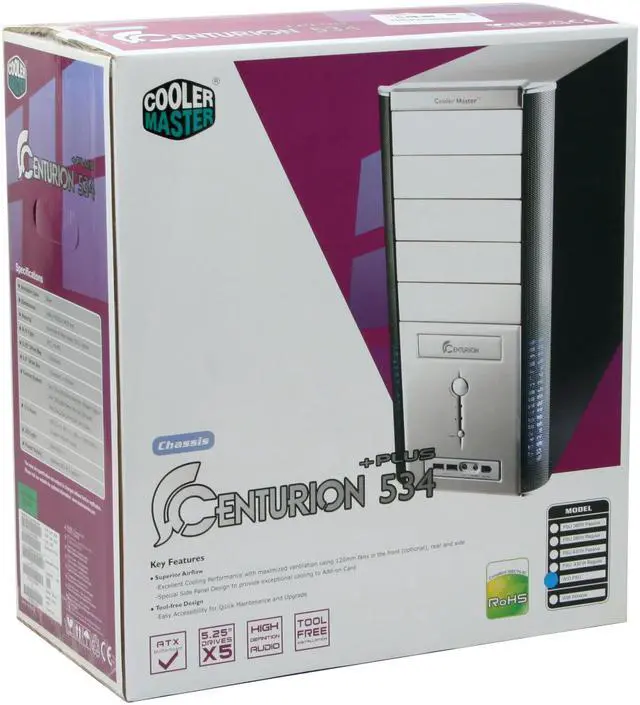 Alt view image 17 of 17 - Cooler Master Centurion 534 RC-534-SKN2-GP Black / Silver Aluminum & Mesh bezel / SECC Chassis ATX Mid Tower Computer Case