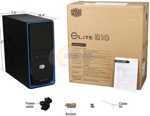 Alt view image 9 of 9 - Cooler Master Elite 310 RC-310-BKR2-GP Black with blue front panel Steel Body / ABS plastic front bezel ATX Mid Tower Computer Case 420W Power Supply