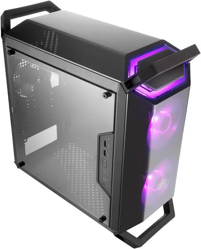 Alt view image 3 of 19 - Cooler Master MasterBox Q300P Micro ATX Tower w/ Front & Top Dark Mirror Panel, Transparent Acrylic Side Panel, Adjustable I/O  & 2x 120mm RGB Fans w/RGB Controller
