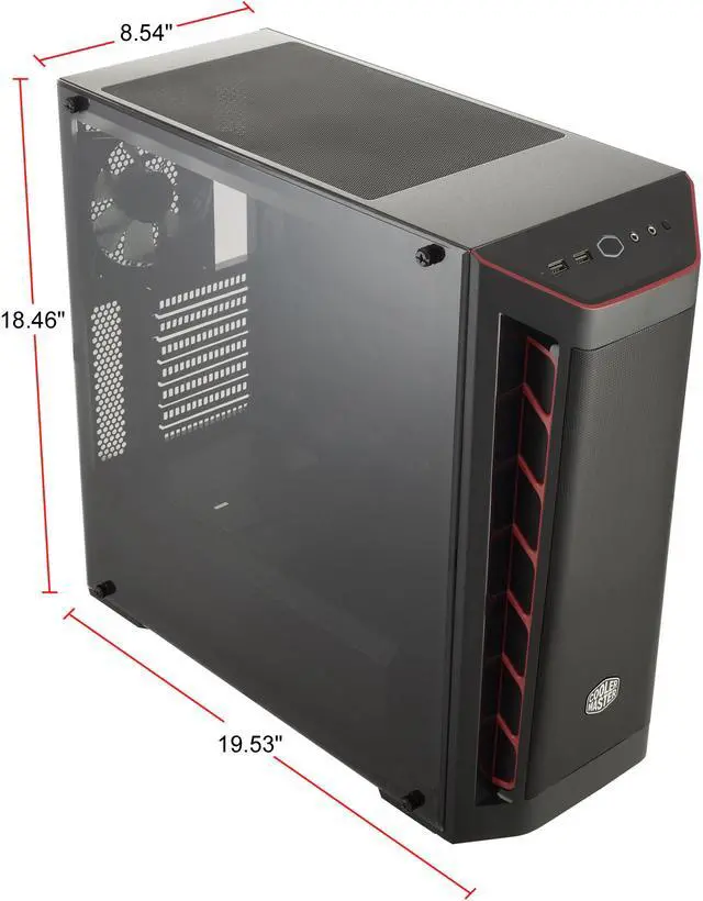 Alt view image 9 of 16 - Cooler Master MasterBox MB511 ATX Mid-Tower with Front Mesh Ventilation, Front Side Red Accent Mesh Intake & Transparent Acrylic Side Panel