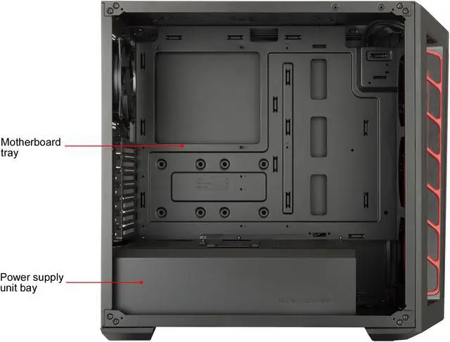 Alt view image 12 of 16 - Cooler Master MasterBox MB511 ATX Mid-Tower with Front Mesh Ventilation, Front Side Red Accent Mesh Intake & Transparent Acrylic Side Panel