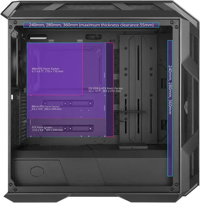 Alt view image 6 of 18 - Cooler Master MasterCase H500M ARGB Airflow ATX Mid-Tower with Quad Tempered Glass Panels, Dual 200mm ARGB Lighting Fans, Type-C I/O Panel, and Vertical GPU Slots