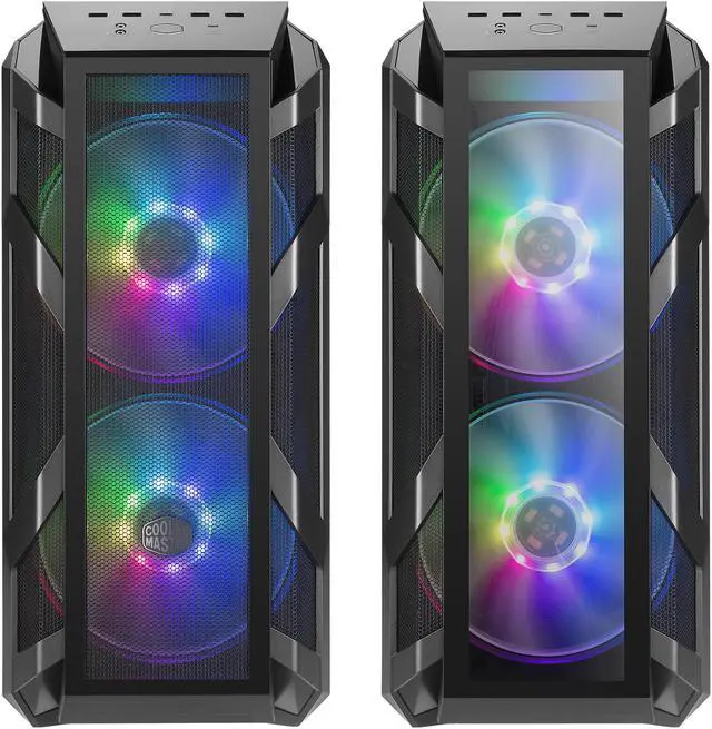 Alt view image 3 of 18 - Cooler Master MasterCase H500M ARGB Airflow ATX Mid-Tower with Quad Tempered Glass Panels, Dual 200mm ARGB Lighting Fans, Type-C I/O Panel, and Vertical GPU Slots