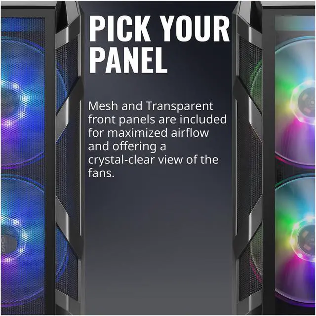 Alt view image 13 of 18 - Cooler Master MasterCase H500M ARGB Airflow ATX Mid-Tower with Quad Tempered Glass Panels, Dual 200mm ARGB Lighting Fans, Type-C I/O Panel, and Vertical GPU Slots