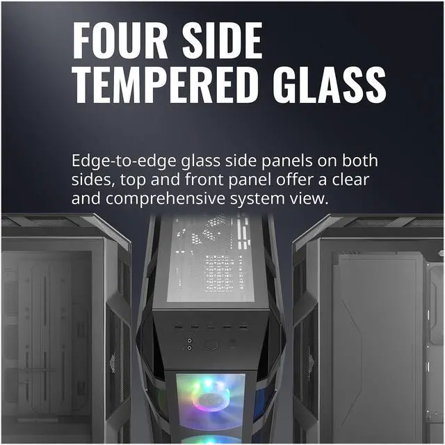 Alt view image 16 of 18 - Cooler Master MasterCase H500M ARGB Airflow ATX Mid-Tower with Quad Tempered Glass Panels, Dual 200mm ARGB Lighting Fans, Type-C I/O Panel, and Vertical GPU Slots