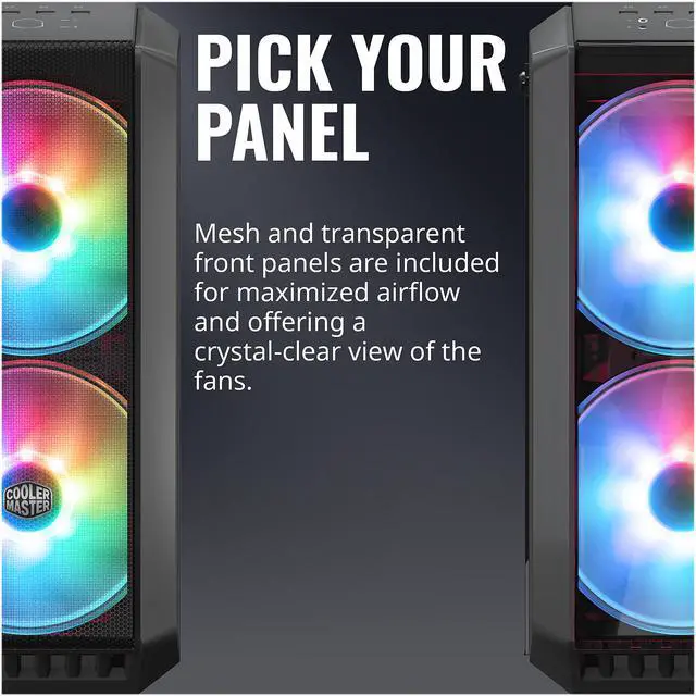 Alt view image 13 of 18 - Cooler Master MasterCase H500 ARGB Airflow ATX Mid-Tower with Mesh and Transparent Front Panel Option, Dual 200mm ARGB Lighting Fans, and Tempered Glass