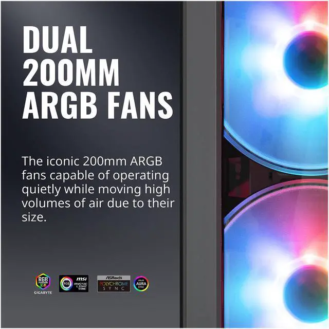 Alt view image 14 of 18 - Cooler Master MasterCase H500 ARGB Airflow ATX Mid-Tower with Mesh and Transparent Front Panel Option, Dual 200mm ARGB Lighting Fans, and Tempered Glass