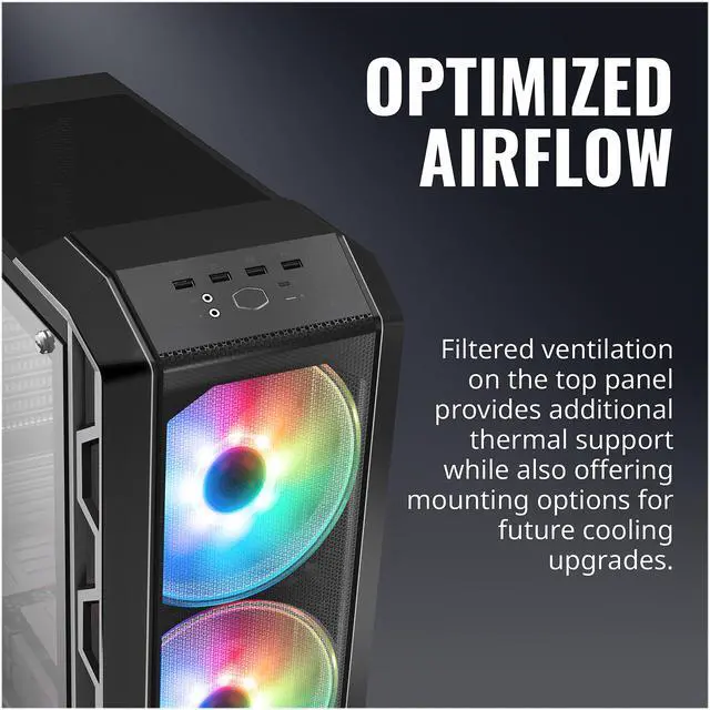 Alt view image 15 of 18 - Cooler Master MasterCase H500 ARGB Airflow ATX Mid-Tower with Mesh and Transparent Front Panel Option, Dual 200mm ARGB Lighting Fans, and Tempered Glass