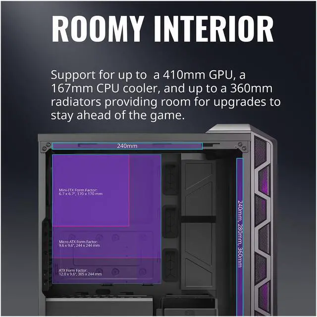 Alt view image 16 of 18 - Cooler Master MasterCase H500 ARGB Airflow ATX Mid-Tower with Mesh and Transparent Front Panel Option, Dual 200mm ARGB Lighting Fans, and Tempered Glass