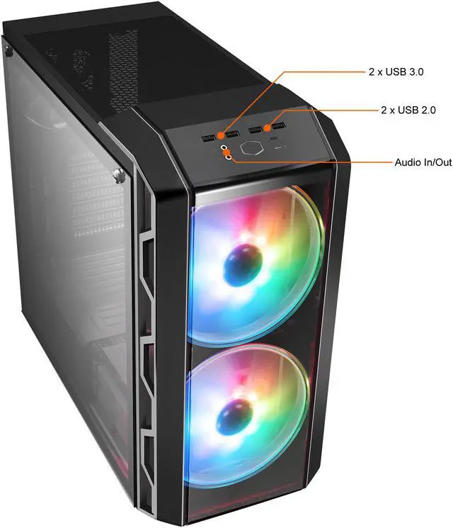Alt view image 7 of 18 - Cooler Master MasterCase H500 ARGB Airflow ATX Mid-Tower with Mesh and Transparent Front Panel Option, Dual 200mm ARGB Lighting Fans, and Tempered Glass