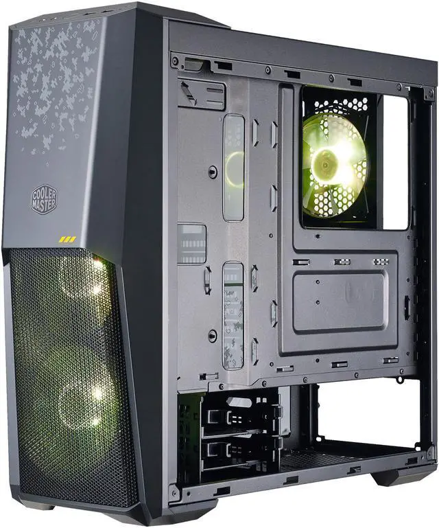 Alt view image 4 of 10 - Cooler Master MasterBox MB500 TUF Gaming Alliance Edition ATX Mid-Tower w/ TUF Aesthetic Design, Semi-Meshed Front Ventilation, Tempered Glass Side Panel & 3 x 120mm RGB Fans