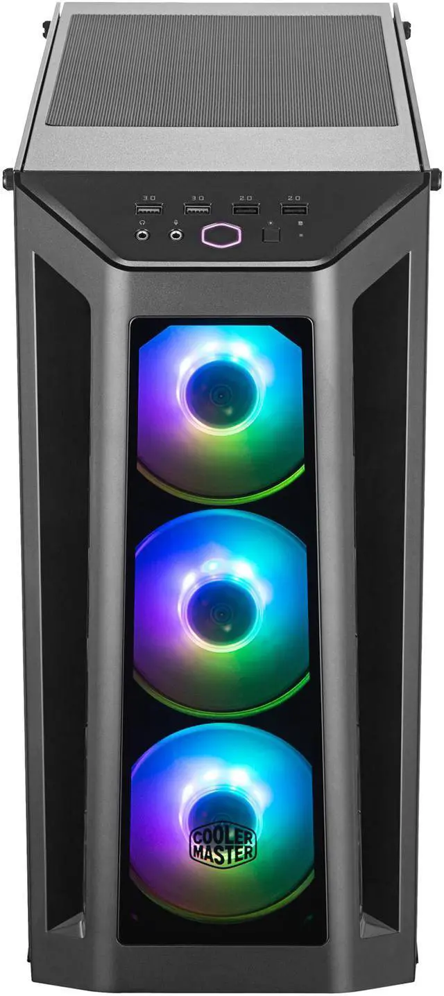 Alt view image 6 of 19 - Cooler Master MasterBox MB530P Black ATX Mid-Tower with Three Tempered Glass Panels, Front Side Mesh Intakes, Three 120mm ARGB Lighting Fans