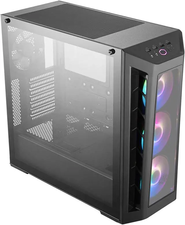 Alt view image 16 of 19 - Cooler Master MasterBox MB530P Black ATX Mid-Tower with Three Tempered Glass Panels, Front Side Mesh Intakes, Three 120mm ARGB Lighting Fans