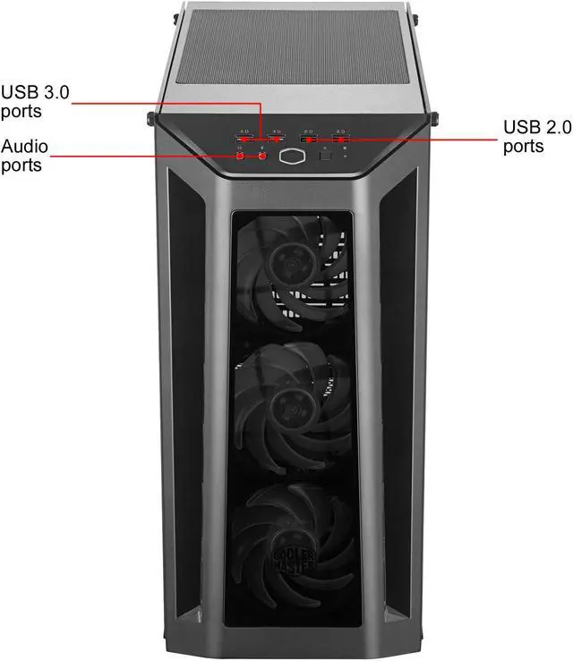 Alt view image 5 of 19 - Cooler Master MasterBox MB530P Black ATX Mid-Tower with Three Tempered Glass Panels, Front Side Mesh Intakes, Three 120mm ARGB Lighting Fans