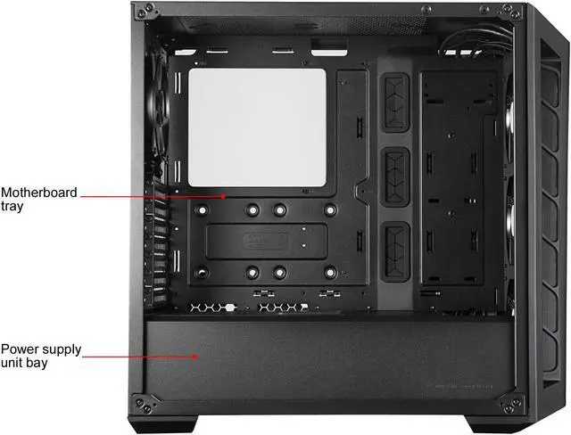 Alt view image 10 of 19 - Cooler Master MasterBox MB530P Black ATX Mid-Tower with Three Tempered Glass Panels, Front Side Mesh Intakes, Three 120mm ARGB Lighting Fans