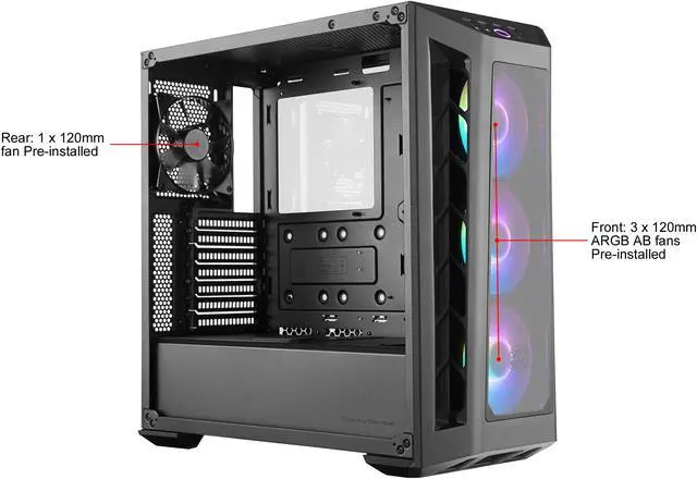 Alt view image 14 of 19 - Cooler Master MasterBox MB530P Black ATX Mid-Tower with Three Tempered Glass Panels, Front Side Mesh Intakes, Three 120mm ARGB Lighting Fans