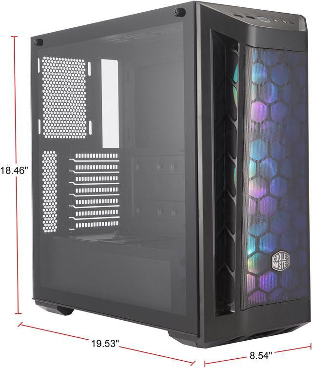 Alt view image 5 of 19 - Cooler Master MasterBox MB511 ARGB ATX Mid-Tower with Fine Mesh Front Panel, Mesh Side Intakes, Tempered Glass, Three 120mm ARGB Lighting Fans - Black