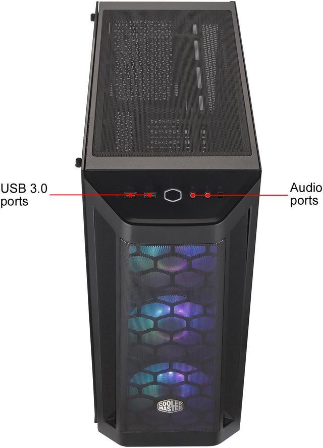 Alt view image 16 of 19 - Cooler Master MasterBox MB511 ARGB ATX Mid-Tower with Fine Mesh Front Panel, Mesh Side Intakes, Tempered Glass, Three 120mm ARGB Lighting Fans - Black