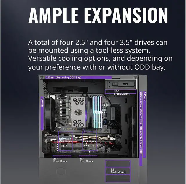 Alt view image 12 of 14 - Cooler Master MasterBox NR400 Micro-ATX Tower with Front Mesh Ventilation, Minimal Design, Tempered Glass Side Panel and Single Headset Jack