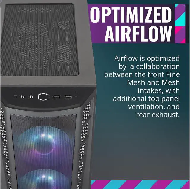 Alt view image 12 of 19 - Cooler Master MasterBox MB311L ARGB Airflow Micro-ATX Mini Tower with Fine Mesh Front Panel, Mesh Intake Vents, Tempered Glass Side Panel, ARGB Controller, Dual ARGB Lighting Fans - Black