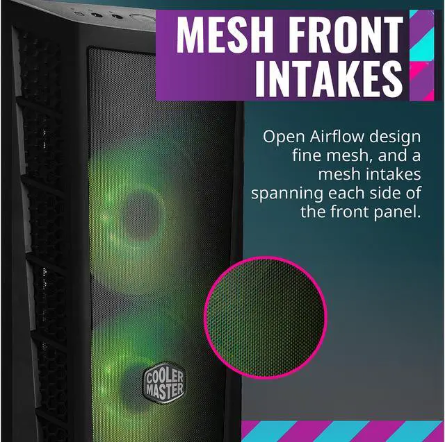 Alt view image 14 of 19 - Cooler Master MasterBox MB311L ARGB Airflow Micro-ATX Mini Tower with Fine Mesh Front Panel, Mesh Intake Vents, Tempered Glass Side Panel, ARGB Controller, Dual ARGB Lighting Fans - Black