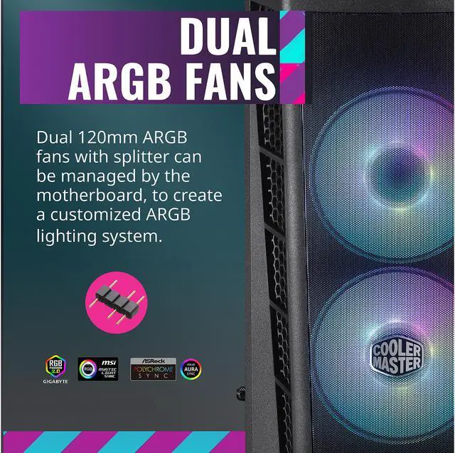 Alt view image 15 of 19 - Cooler Master MasterBox MB311L ARGB Airflow Micro-ATX Mini Tower with Fine Mesh Front Panel, Mesh Intake Vents, Tempered Glass Side Panel, ARGB Controller, Dual ARGB Lighting Fans - Black