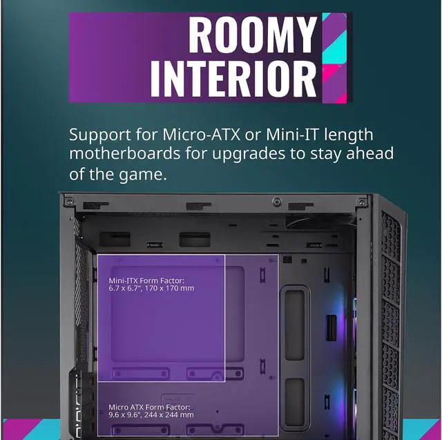 Alt view image 12 of 19 - Cooler Master MasterBox MB320L ARGB Micro-ATX Mini Tower with DarkMirror Front Panel, Mesh Intake Vents, Tempered Glass Side Panel, ARGB Controller, Dual ARGB Lighting Fans - Black