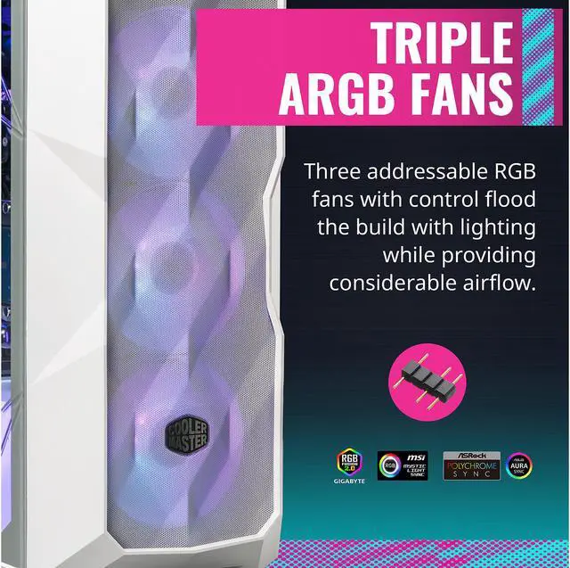 Alt view image 14 of 18 - Cooler Master MasterBox TD500 Mesh White Airflow ATX Mid-Tower with Polygonal Mesh Front Panel, Crystalline Tempered Glass, E-ATX up to 10.5", Three 120mm ARGB Lighting Fans
