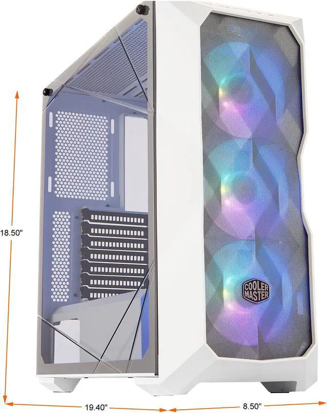Alt view image 2 of 18 - Cooler Master MasterBox TD500 Mesh White Airflow ATX Mid-Tower with Polygonal Mesh Front Panel, Crystalline Tempered Glass, E-ATX up to 10.5", Three 120mm ARGB Lighting Fans
