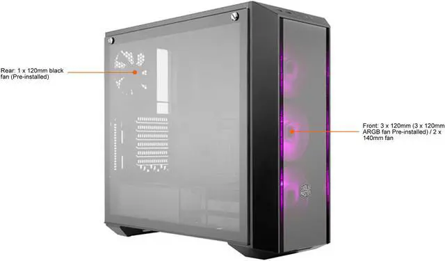 Alt view image 6 of 8 - Cooler Master MasterBox Pro 5 ARGB ATX Mid-Tower with Adaptable Layout E-ATX up to 10.5", DarkMirror Front Panel, Tempered Glass, Three 120mm ARGB Lighting Fans - Black