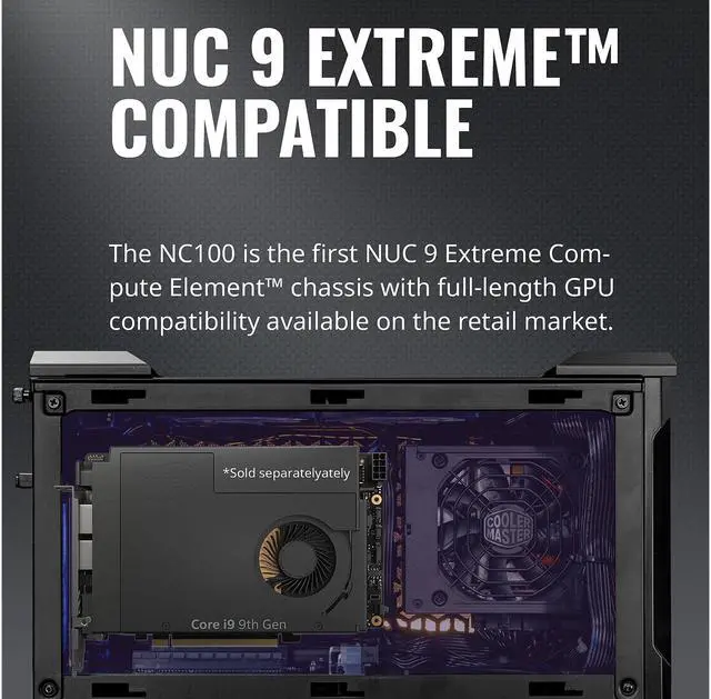 Alt view image 4 of 19 - Cooler Master MasterCase NC100 SFF Small Form Factor 7.9 Liter Case with V650 Gold SFX PSU, GPUs 2.5 slots up to 320mm for Intel NUC 9 Extreme Element