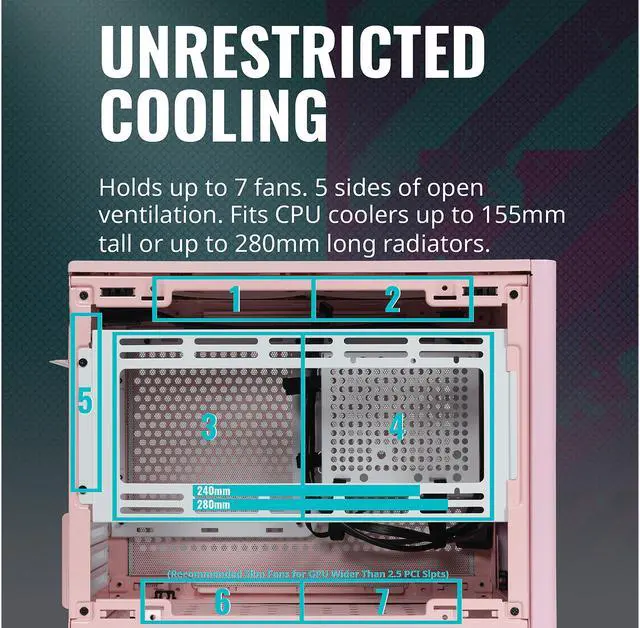 Alt view image 15 of 18 - Cooler Master MasterBox NR200P Flamingo Pink SFF Small Form Factor Mini-ITX Case w/ Tempered Glass or Vented Panel Option, PCI Riser Cable, Triple-slot GPU, Tool-Free and 360 Degree Accessibility