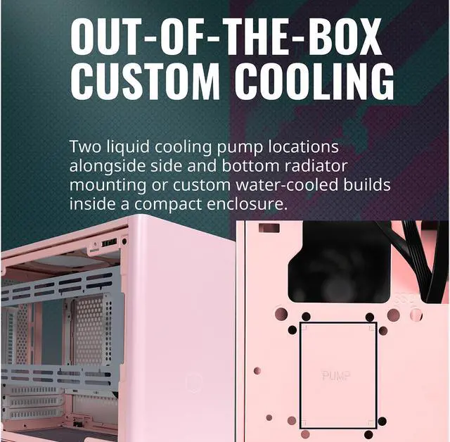 Alt view image 17 of 18 - Cooler Master MasterBox NR200P Flamingo Pink SFF Small Form Factor Mini-ITX Case w/ Tempered Glass or Vented Panel Option, PCI Riser Cable, Triple-slot GPU, Tool-Free and 360 Degree Accessibility