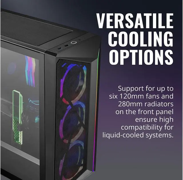 Alt view image 16 of 19 - Cooler Master CMP 510 ATX Mid-Tower with Mesh Intakes, ARGB Edge Strip, Tempered Glass Side Panel, Triple 120mm ARGB Lighting Fans