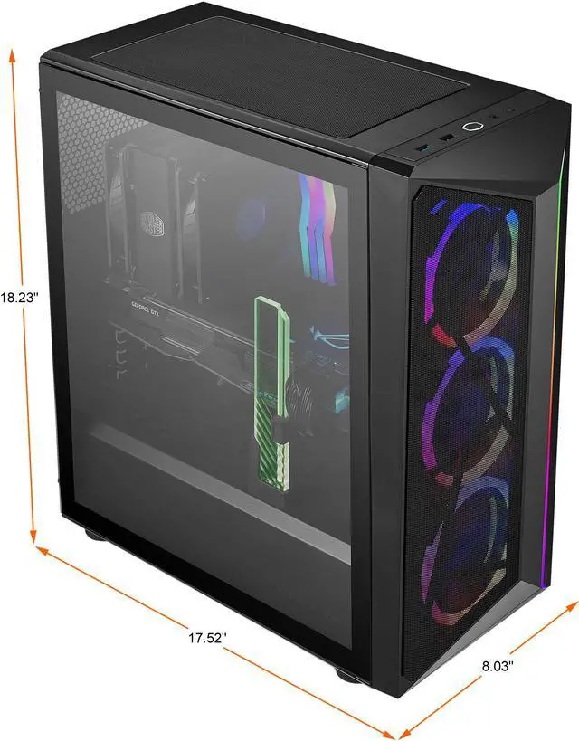 Alt view image 8 of 19 - Cooler Master CMP 510 ATX Mid-Tower with Mesh Intakes, ARGB Edge Strip, Tempered Glass Side Panel, Triple 120mm ARGB Lighting Fans