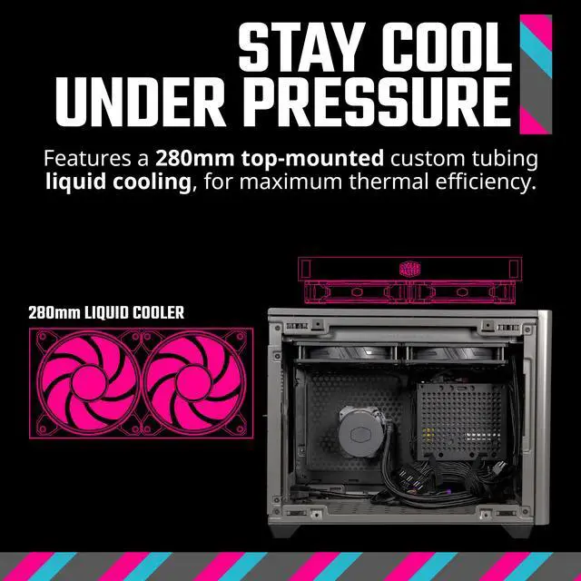 Alt view image 9 of 16 - Cooler Master NR200P MAX V2 Small Form Factor with Custom 280mm AIO, 850W SFX Gold PSU, Premium PCIe Gen4 Riser, Tempered Glass or Vented Panel Option