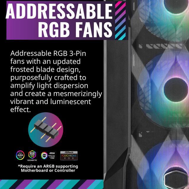Alt view image 7 of 16 - Cooler Master TD500 Mesh V2 Black Gaming Airflow ATX Mid-Tower Case, Polygonal Mesh Panel, Crystalline Tempered Glass, 3x 120mm ARGB Fans, USB 3.2 Gen 2 Type C, 360 Radiator (TD500V2-KGNN-S00)